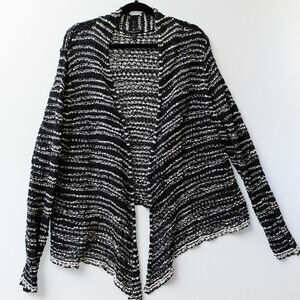 Eileen Fisher Woman 2X cotton italian yarn black and white open cardigan